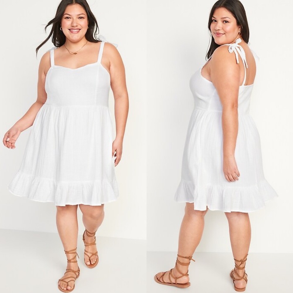 Old Navy Fit Flare Tie Shoulder Cami Dress‎ Womens 4X White Lily Cotton Babydoll